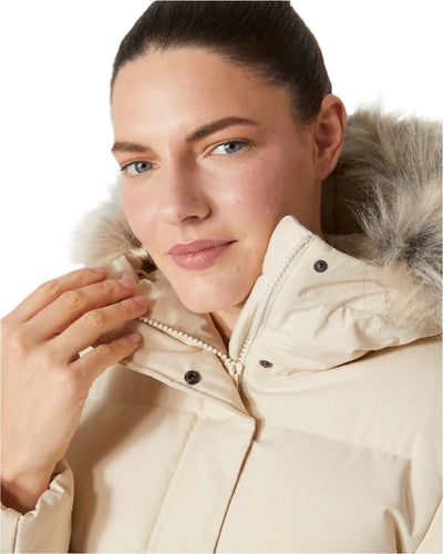 Cream Coloured Helly Hansen Womens Blossom Puffy Winter Parka on white background #colour_cream