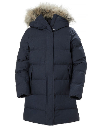 Navy Coloured Helly Hansen Womens Blossom Puffy Winter Parka on white background #colour_navy