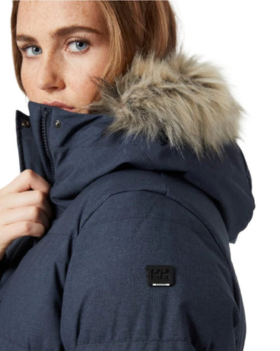 Navy Coloured Helly Hansen Womens Blossom Puffy Winter Parka on white background #colour_navy