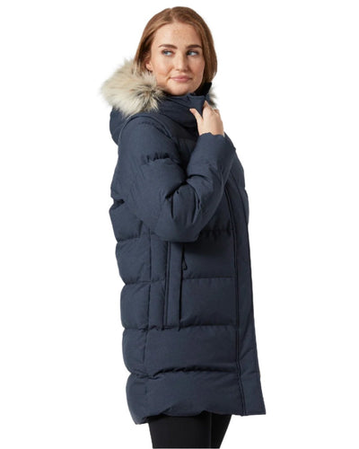 Navy Coloured Helly Hansen Womens Blossom Puffy Winter Parka on white background #colour_navy