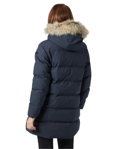 Navy Coloured Helly Hansen Womens Blossom Puffy Winter Parka on white background #colour_navy