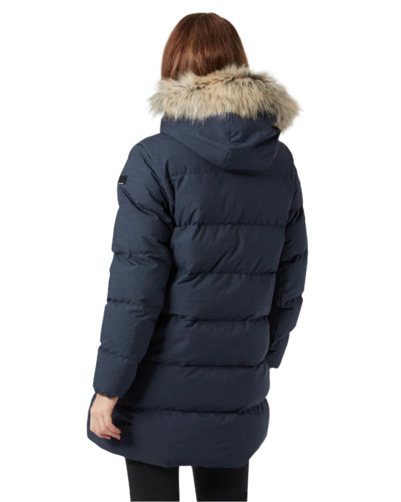 Navy Coloured Helly Hansen Womens Blossom Puffy Winter Parka on white background 