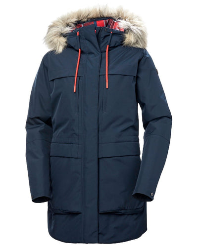 Navy Coloured Helly Hansen Womens Coastal Parka on white background #colour_navy