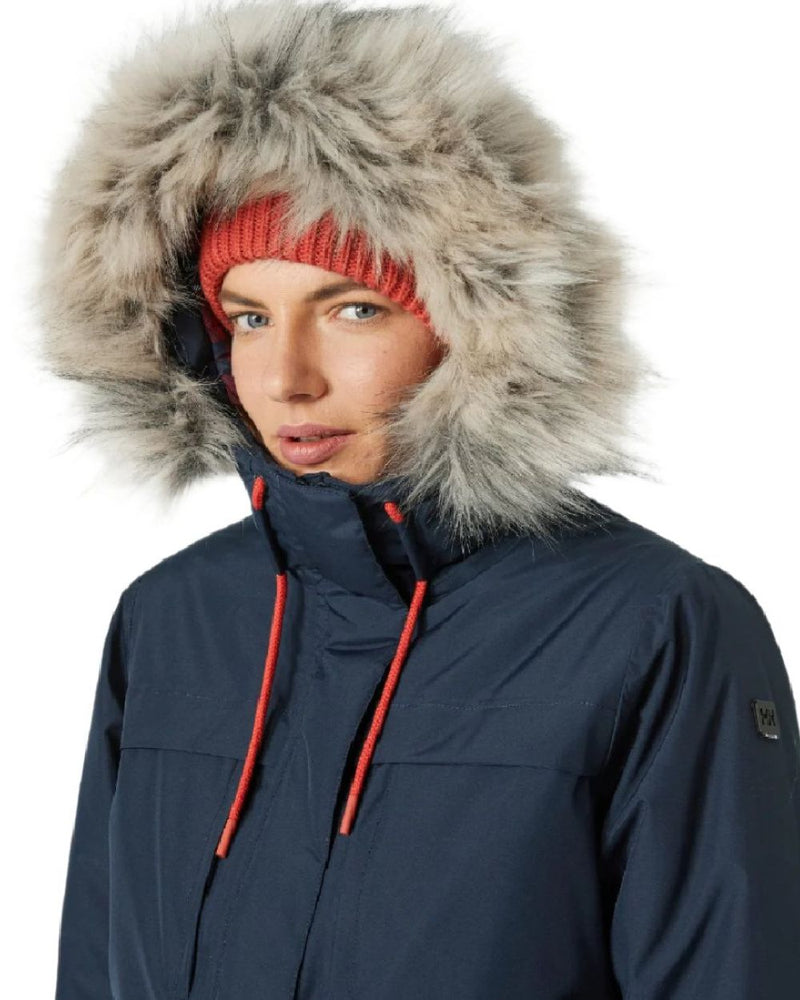 Navy Coloured Helly Hansen Womens Coastal Parka on white background 