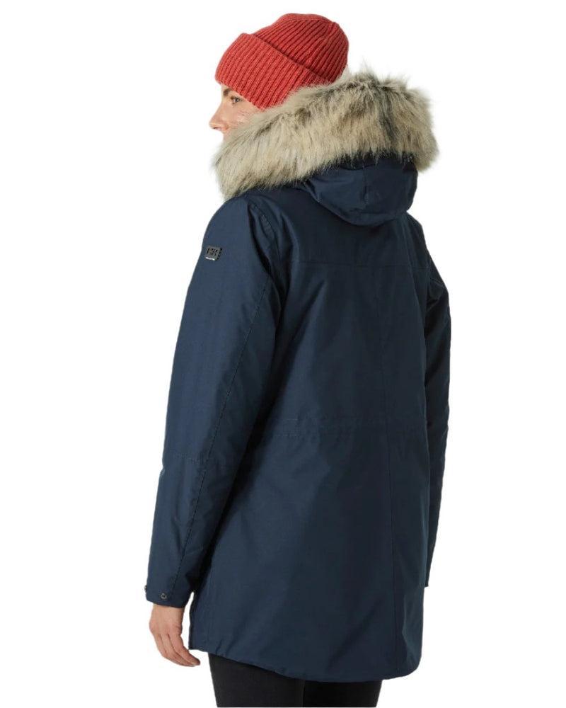 Navy Coloured Helly Hansen Womens Coastal Parka on white background 