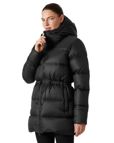 Black Coloured Helly Hansen Womens Essence Down Parka on white background #colour_black