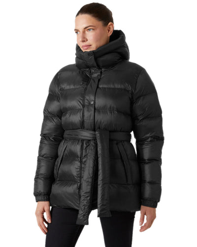 Black Coloured Helly Hansen Womens Grace Puffy Parka on white background #colour_black