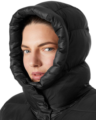 Black Coloured Helly Hansen Womens Grace Puffy Parka on white background #colour_black