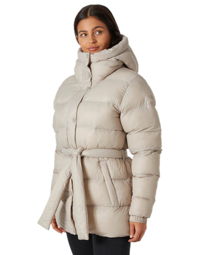 Mellow Grey Coloured Helly Hansen Womens Grace Puffy Parka on white background #colour_mellow-grey