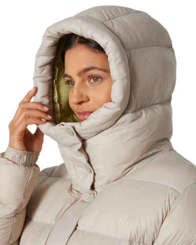 Mellow Grey Coloured Helly Hansen Womens Grace Puffy Parka on white background #colour_mellow-grey