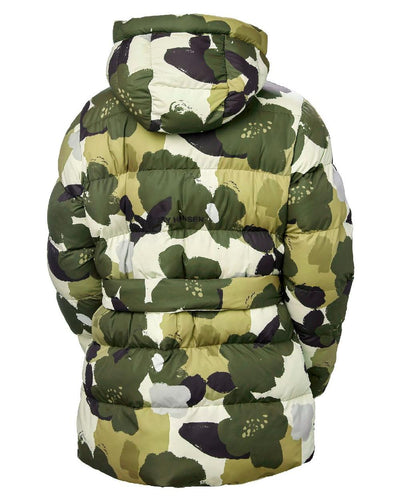 Utility Green Print Coloured Helly Hansen Womens Grace Puffy Parka on white background #colour_utility-green-print