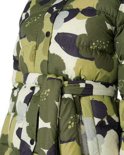 Utility Green Print Coloured Helly Hansen Womens Grace Puffy Parka on white background #colour_utility-green-print