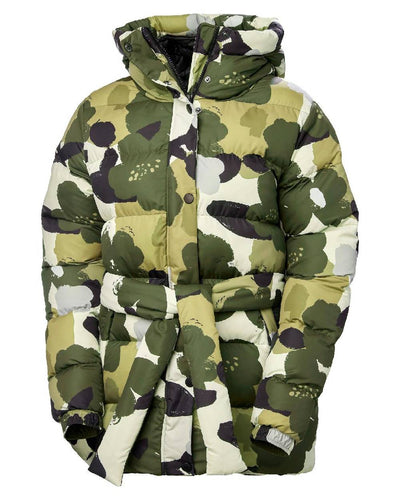 Utility Green Print Coloured Helly Hansen Womens Grace Puffy Parka on white background #colour_utility-green-print