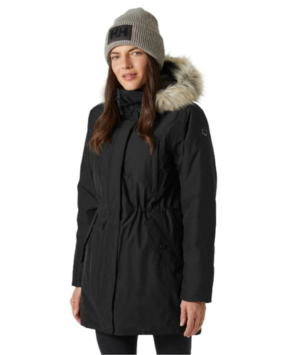 Black Helly Hansen Womens Irma Parka on white background #colour_black