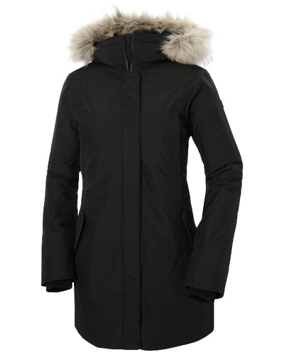 Black Helly Hansen Womens Irma Parka on white background #colour_black