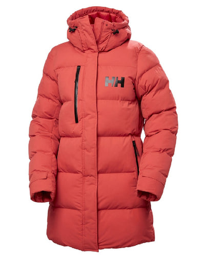 Poppy Red Helly Hansen Adore Ladies Puffy Parka on white background #colour_poppy-red