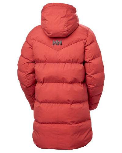 Poppy Red Helly Hansen Adore Ladies Puffy Parka on white background #colour_poppy-red