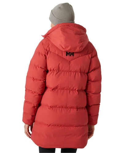 Poppy Red Helly Hansen Adore Ladies Puffy Parka on white background #colour_poppy-red