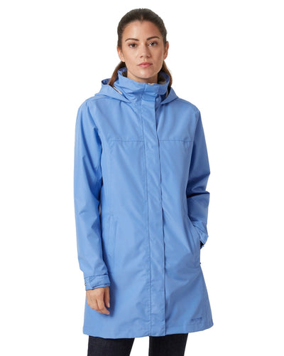 Helly Hansen Womens Aden Long Rain Coat in Skagen Blue #colour_skagen-blue