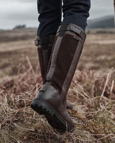 Dark Brown Coloured Hoggs of Fife Cleveland II Womens Country Boots on grass background #colour_dark-brown