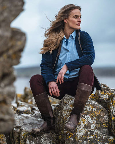 Navy coloured Hoggs of Fife Stenton Ladies Fleece Jacket on sky background #colour_navy