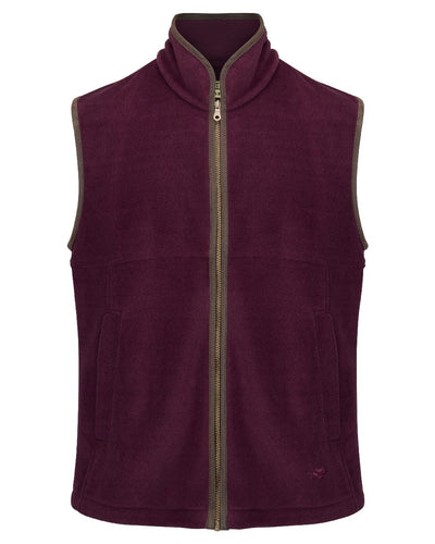 Merlot coloured Hoggs of Fife Stenton Technical Fleece Gilet on white background #colour_merlot