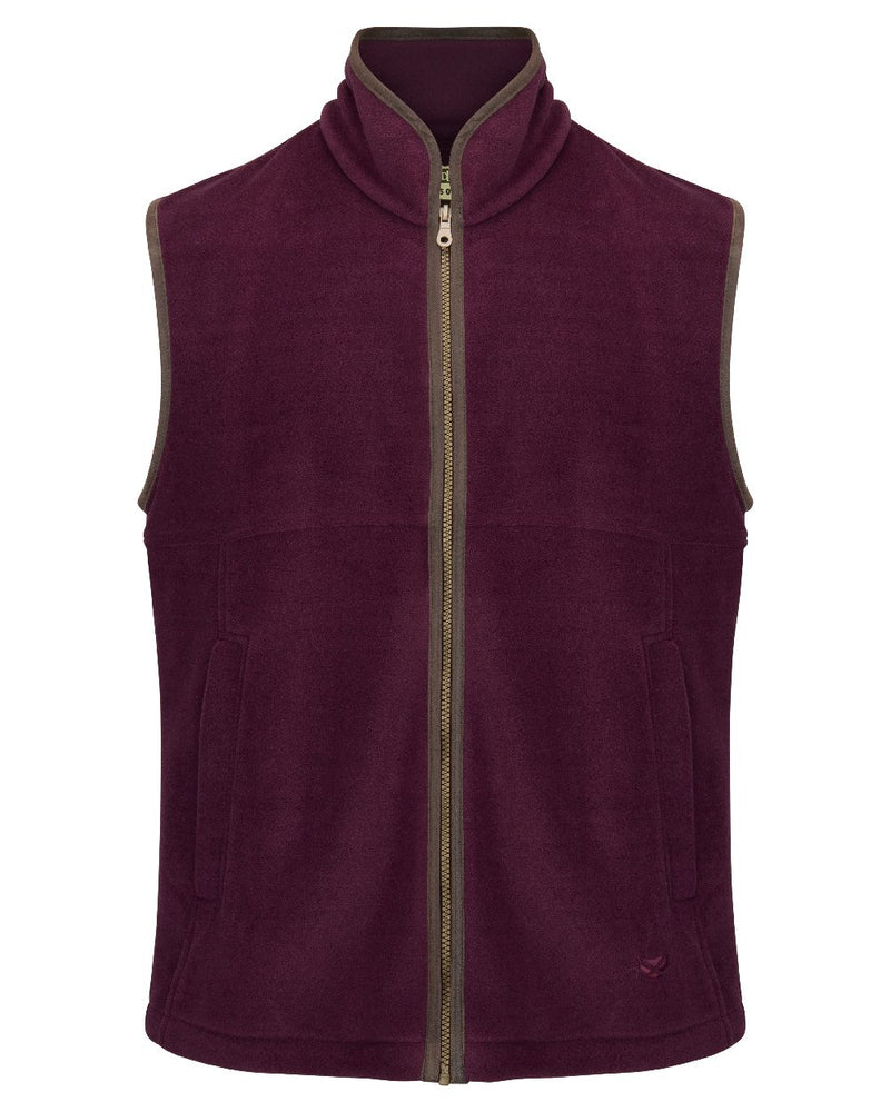 Merlot coloured Hoggs of Fife Stenton Technical Fleece Gilet on white background 