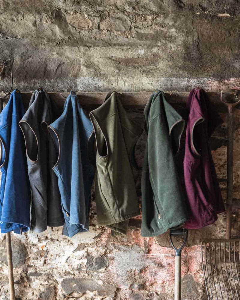 Slate Grey coloured Hoggs of Fife Stenton Technical Fleece Gilet on outdoor background 