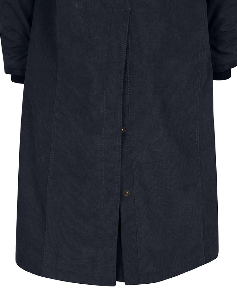 Navy coloured Hoggs of Fife Struther Ladies Long Riding Coat on white background 