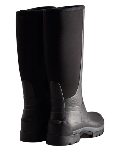 Black coloured Hunter Mens Balmoral Hybrid Tall Wellington Boots on white background #colour_black