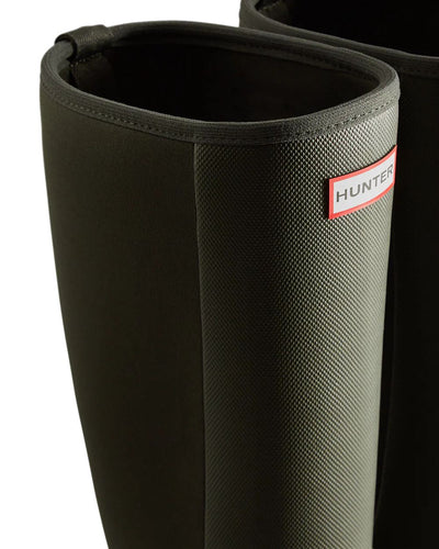 Dark Olive coloured Hunter Mens Balmoral Hybrid Tall Wellington Boots on white background #colour_dark-olive