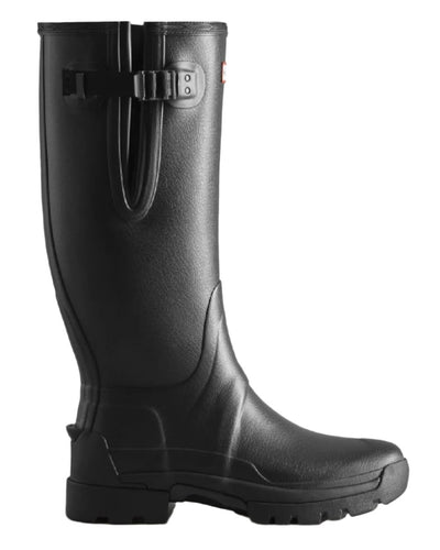 Black coloured Hunter Mens Balmoral Neoprene Adjustable Wellington Boots on white background #colour_black