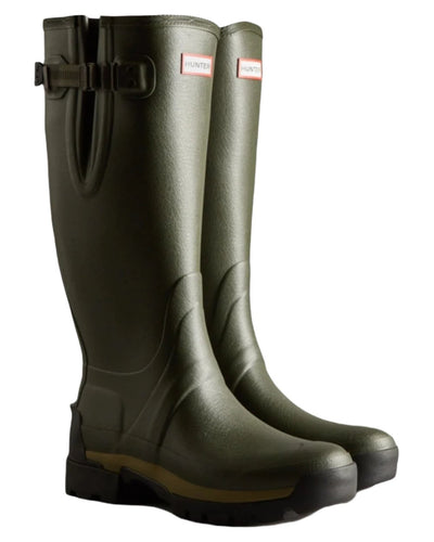 Dark Olive coloured Hunter Mens Balmoral Neoprene Adjustable Wellington Boots on white background #colour_dark-olive