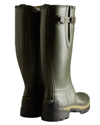 Dark Olive coloured Hunter Mens Balmoral Neoprene Adjustable Wellington Boots on white background #colour_dark-olive