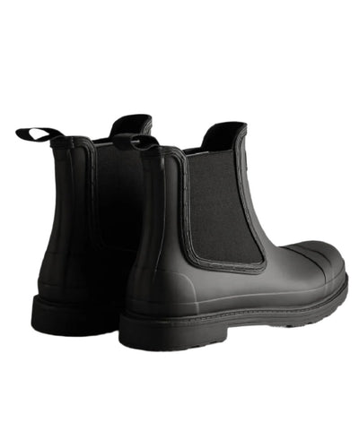 Black coloured Hunter Mens Commando Chelsea Boots on white background #colour_black