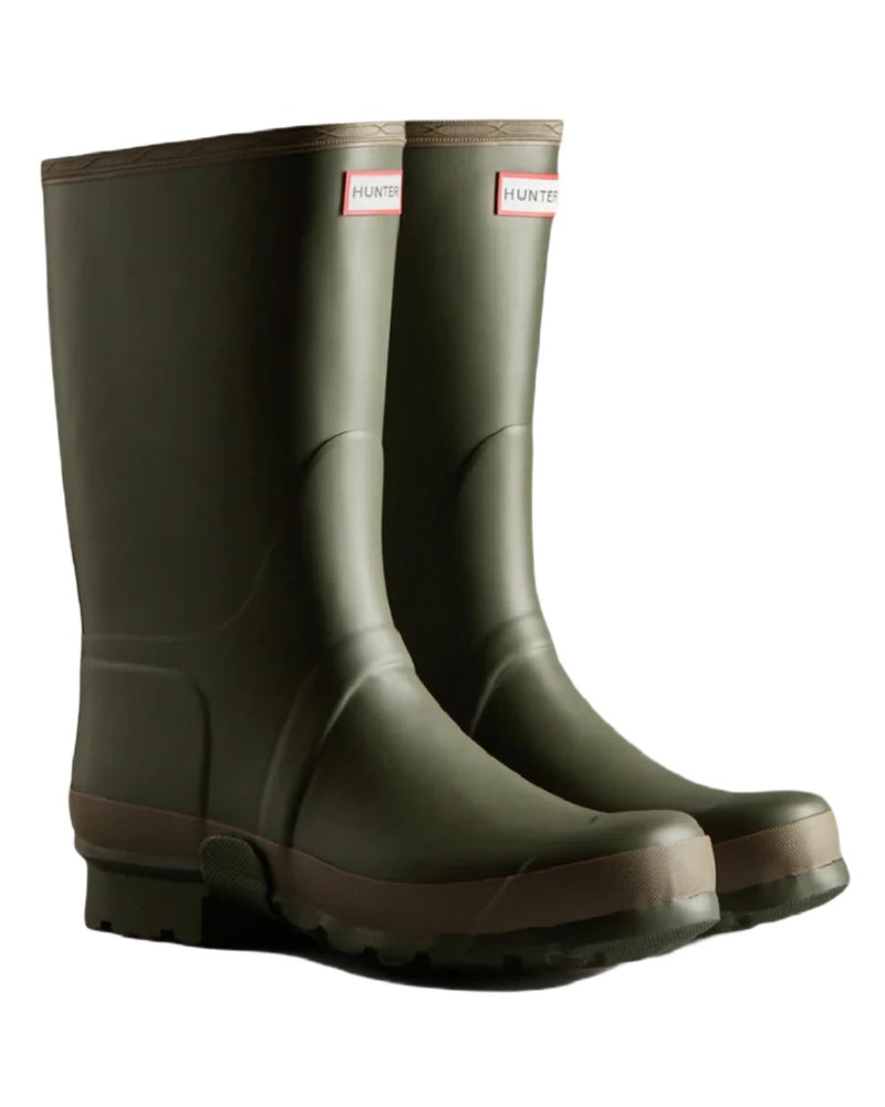 Dark Olive Clay coloured Hunter Mens Gardener Wellington Boots on white background 