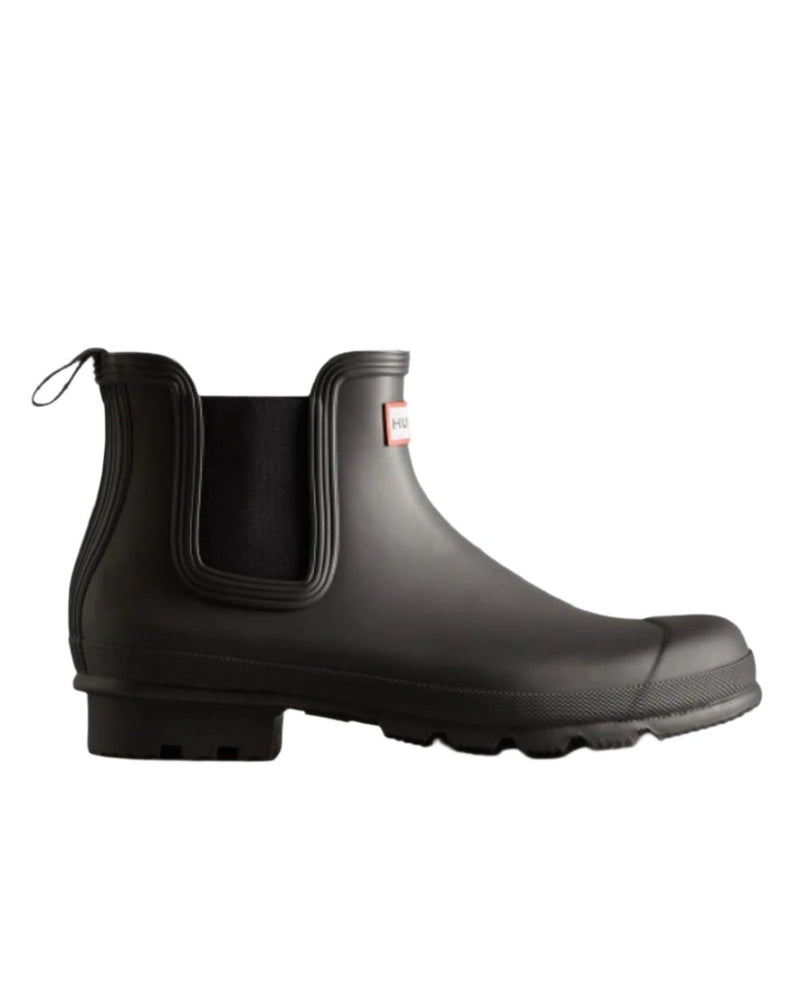 Black coloured Hunter Mens Original Chelsea Boots on white background 