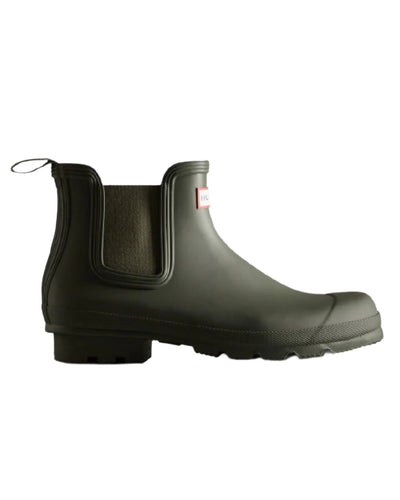 Dark Olive coloured Hunter Mens Original Chelsea Boots on white background #colour_dark-olive