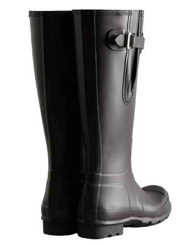 Black coloured Hunter Mens Tall Side Adjustable Wellington Boots on white background #colour_black