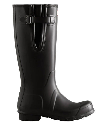 Black coloured Hunter Mens Tall Side Adjustable Wellington Boots on white background #colour_black