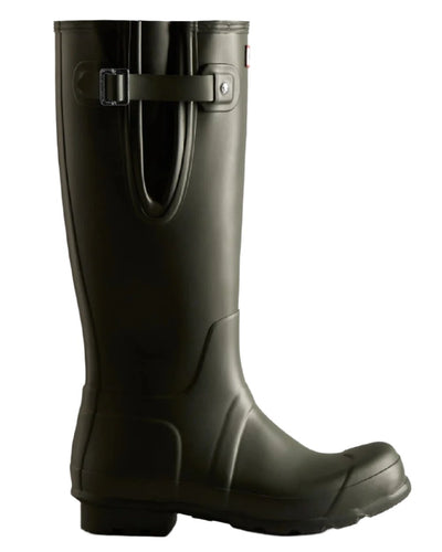 Dark Olive coloured Hunter Mens Tall Side Adjustable Wellington Boots on white background #colour_dark-olive