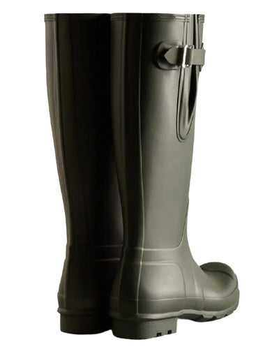 Dark Olive coloured Hunter Mens Tall Side Adjustable Wellington Boots on white background #colour_dark-olive