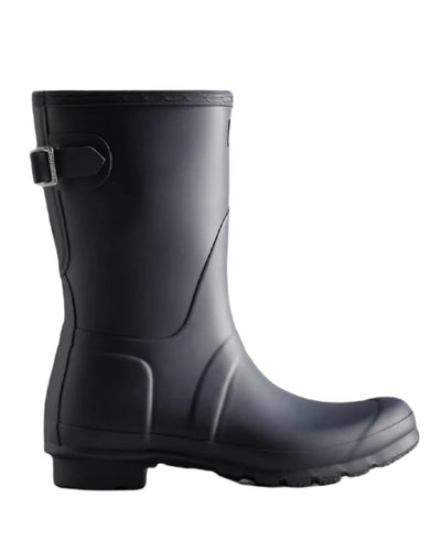 Navy coloured Hunter Womens Originals Short Back Adjustable Wellington Boots on white background #colour_navy