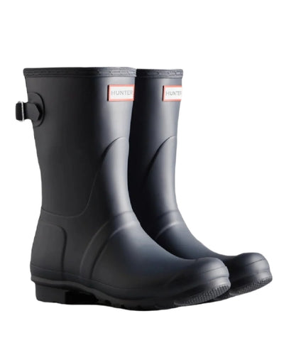 Navy coloured Hunter Womens Originals Short Back Adjustable Wellington Boots on white background #colour_navy