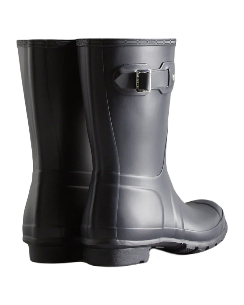 Navy coloured Hunter Womens Originals Short Back Adjustable Wellington Boots on white background 