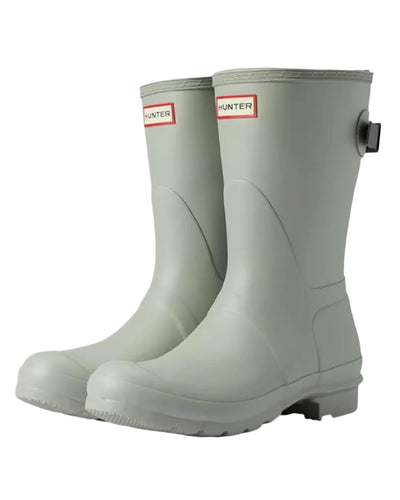 Urban Grey coloured Hunter Womens Originals Short Back Adjustable Wellington Boots on white background #colour_urban-grey