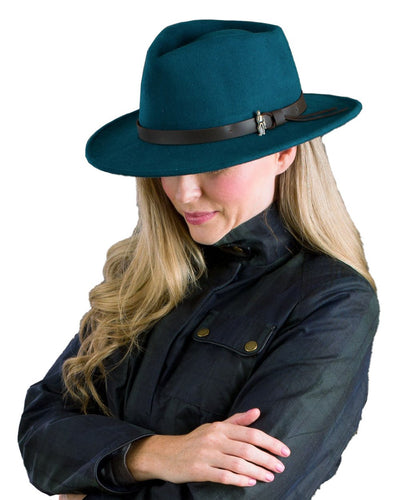 Teal Green coloured Jack Murphy Boston Crushable Felt Hat on white background #colour_teal-green