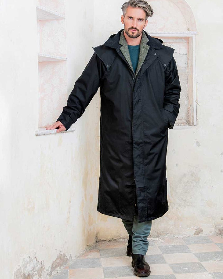 Hooded Trench Black Raincoat Mens Long Rain Mac Jack Murphy