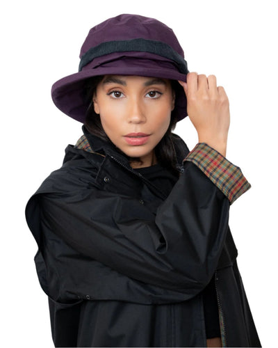 Blackberry coloured Jack Murphy Malvern Heritage Rain Hat on white background #colour_blackberry