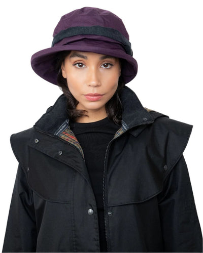 Blackberry coloured Jack Murphy Malvern Heritage Rain Hat on white background #colour_blackberry